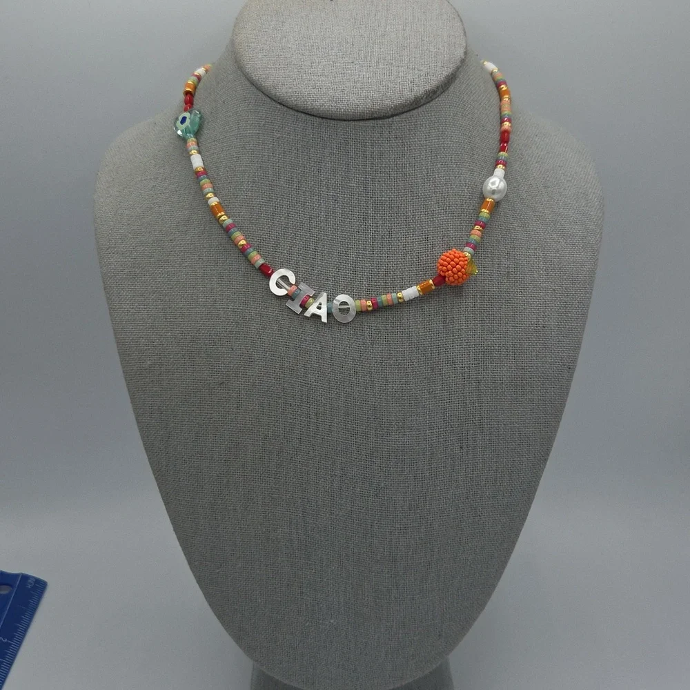 5 for $25! Madewell Colorful Beaded Necklace with Letter Charms - Picture 2 of 5